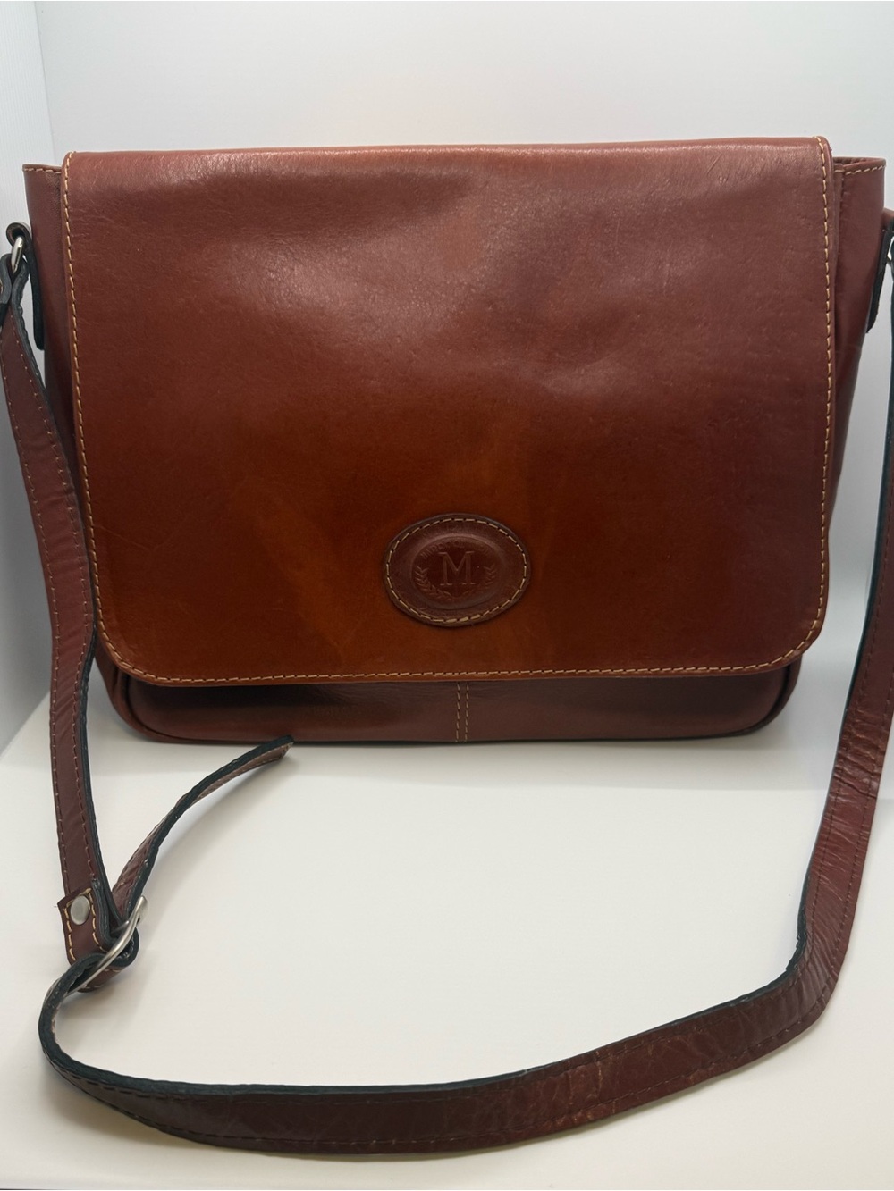Vintage Marvic Marroquinería Genuine Leather Messenger Bag Cognac Brown